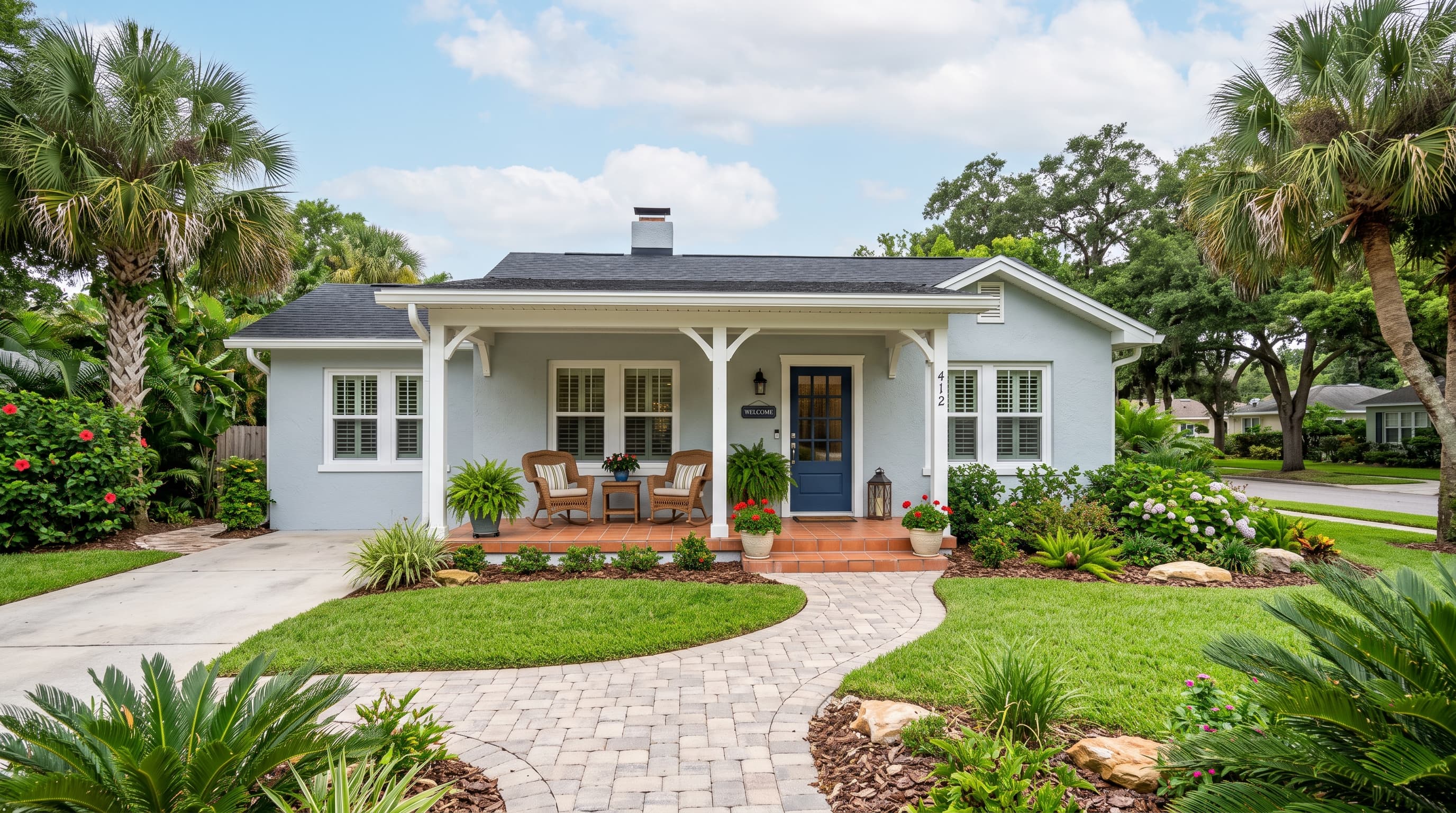 A well-kept Florida home exterior at golden hour